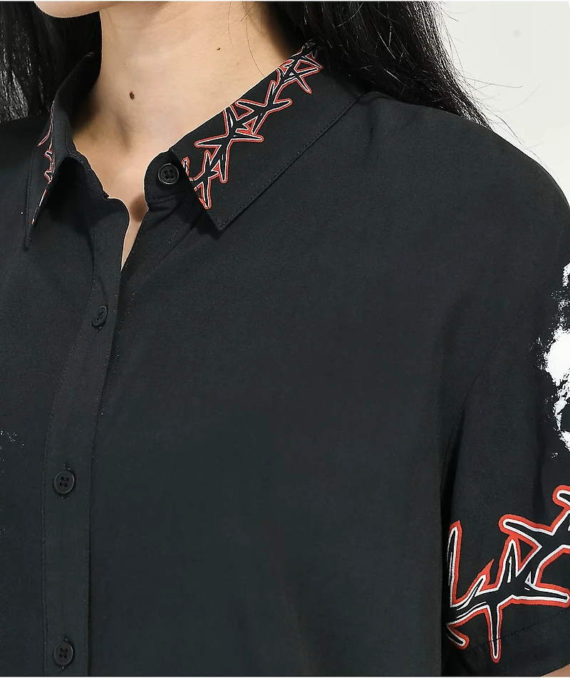 Broken Promises Mania Black Short Sleeve Button Up Shirt