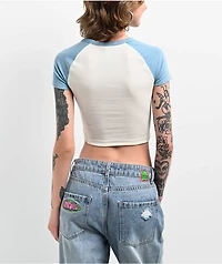 Broken Promises Manic Natural & Pastel Blue Raglan Crop T-Shirt