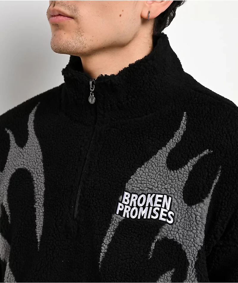 Broken Promises Metal Black Sherpa Quarter Zip Sweatshirt