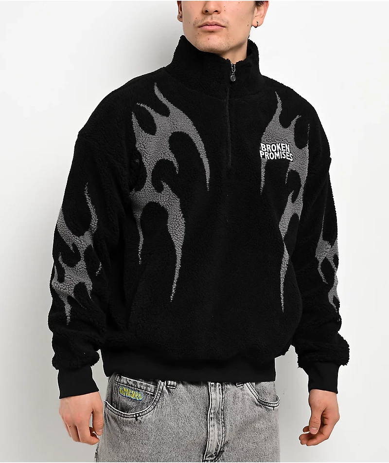 Broken Promises Metal Black Sherpa Quarter Zip Sweatshirt