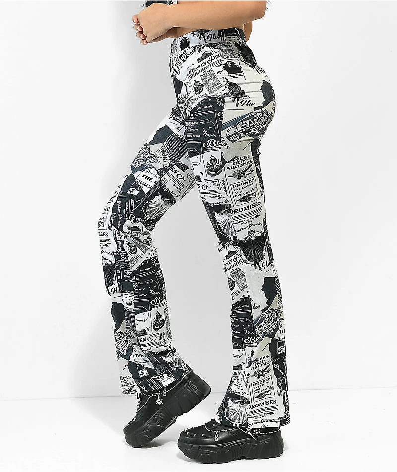 Broken Promises Mixed Media Black & White Flare Pants