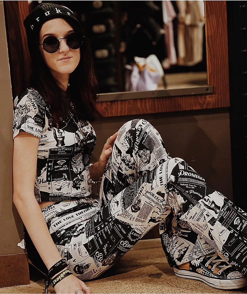 Broken Promises Mixed Media Black & White Flare Pants