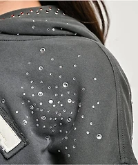 Broken Promises Momentum Rhinestone Grey Wash Zip Hoodie