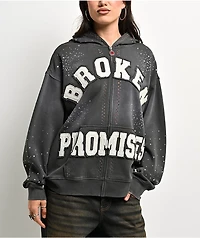 Broken Promises Momentum Rhinestone Grey Wash Zip Hoodie