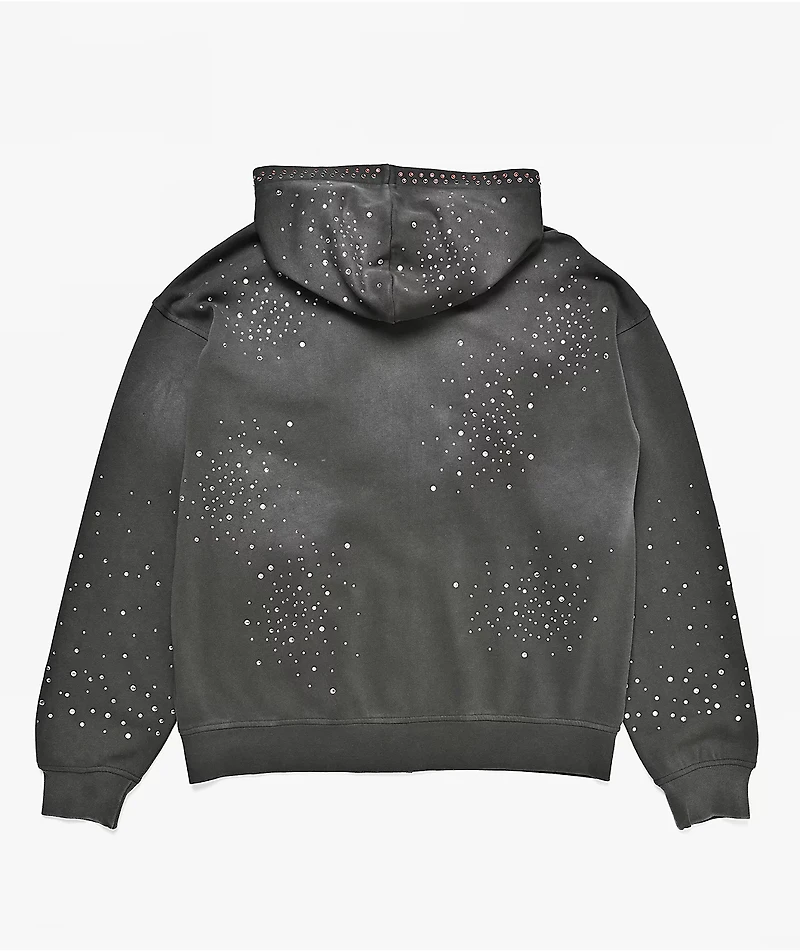 Broken Promises Momentum Rhinestone Grey Wash Zip Hoodie