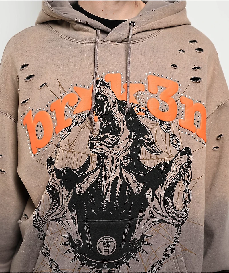 Broken Promises Moon Howler Brown Wash Hoodie