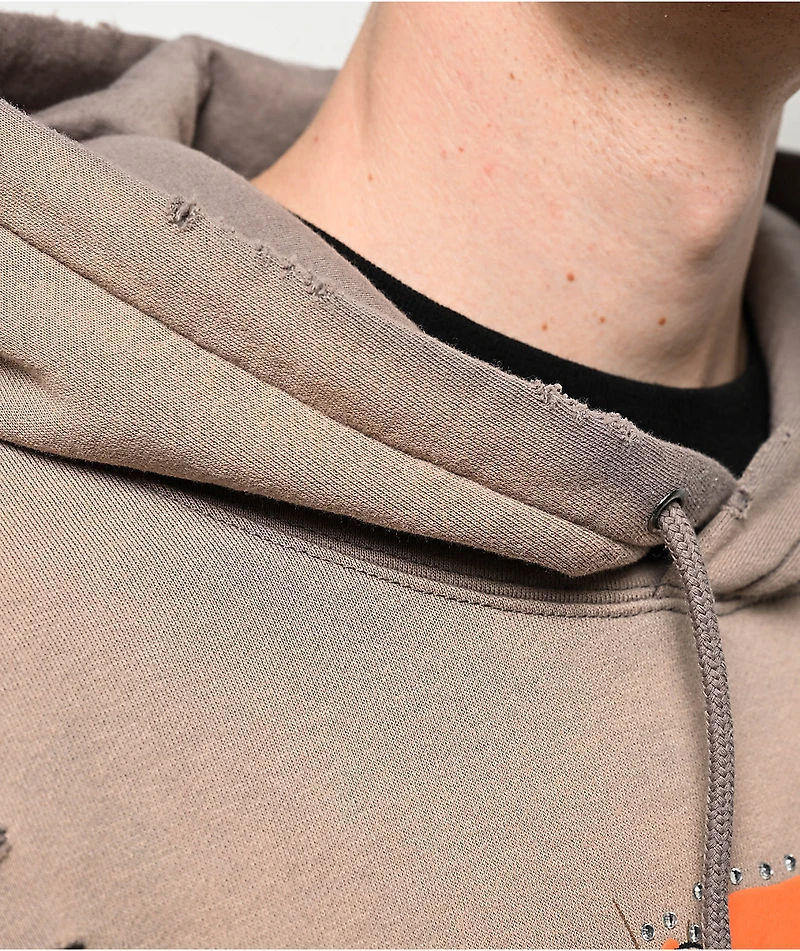 Broken Promises Moon Howler Brown Wash Hoodie