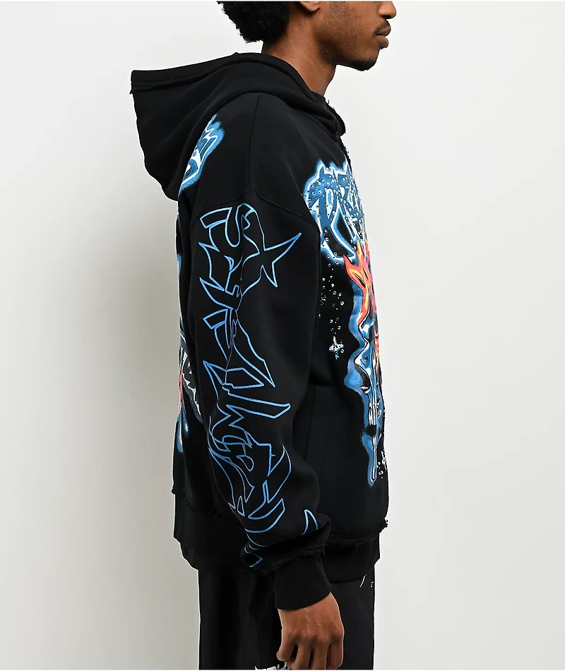 Broken Promises Numskull Rhinestone Black Zip Hoodie