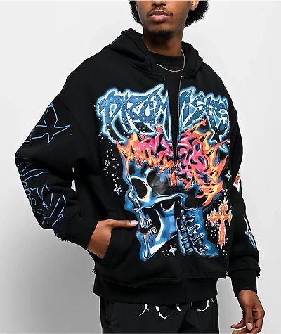 Broken Promises Numskull Rhinestone Black Zip Hoodie