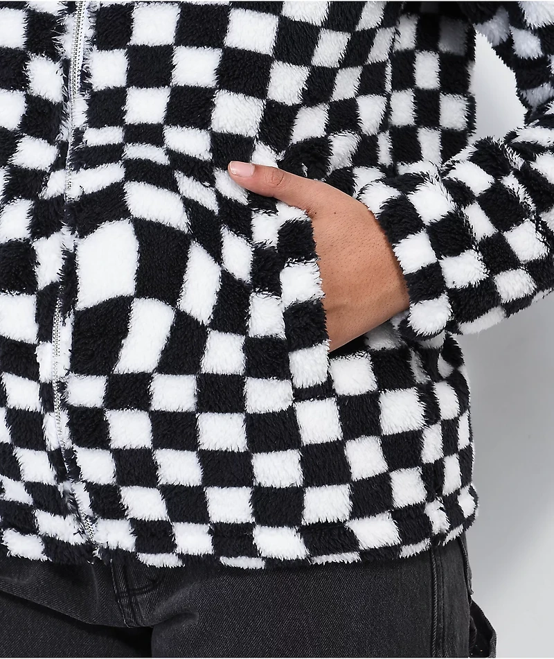 Broken Promises On My Own Black & White Checkered Sherpa Fleece Jacket