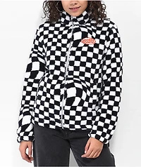 Broken Promises On My Own Black & White Checkered Sherpa Fleece Jacket