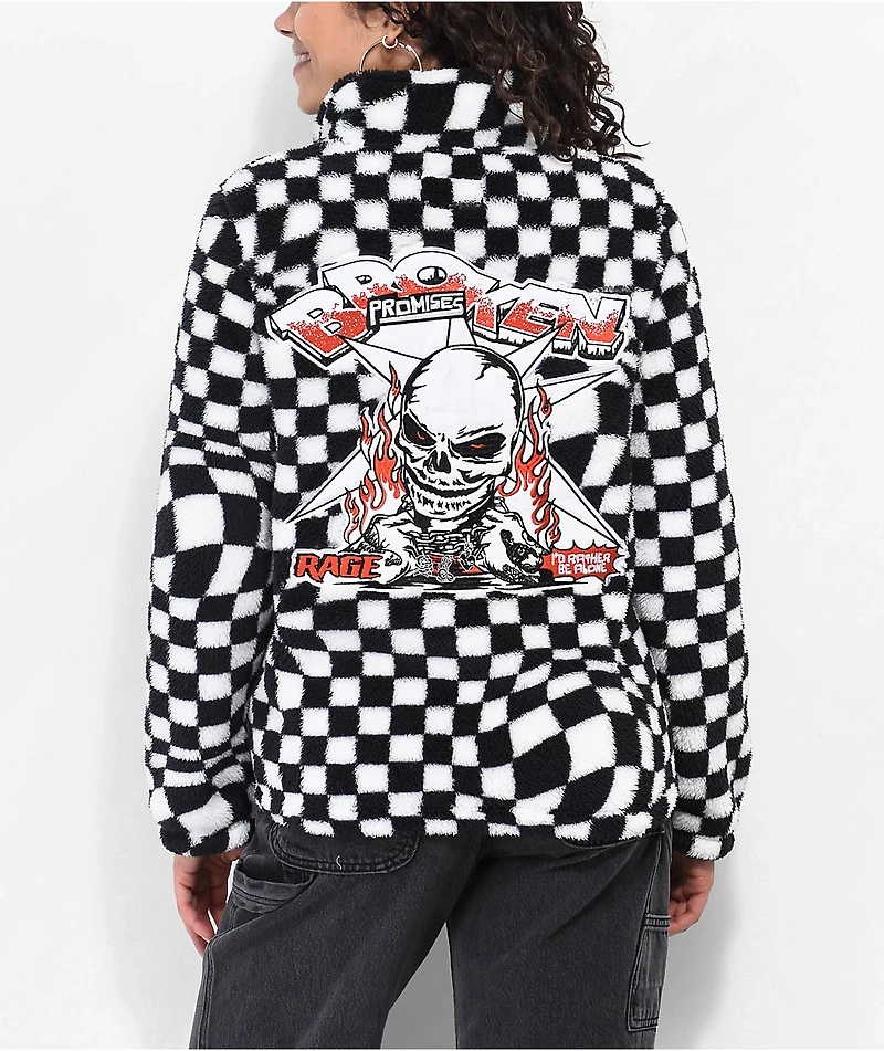 Broken Promises On My Own Black & White Checkered Sherpa Fleece Jacket