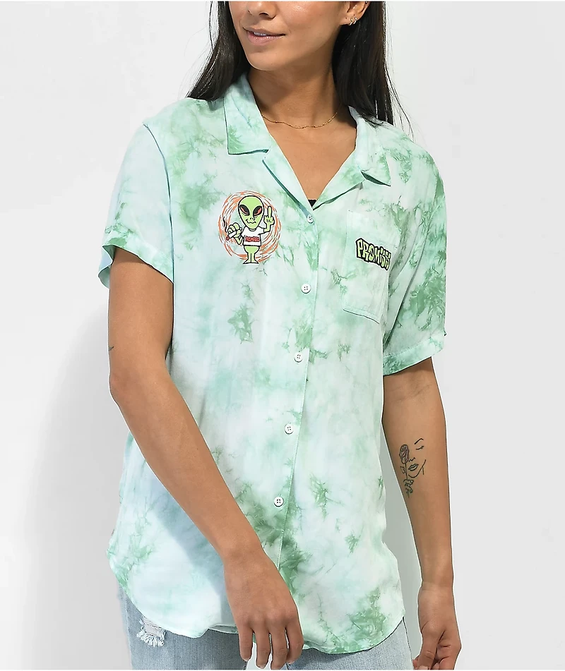 Broken Promises Outsider Green Tie Dye Short Sleeve Button Up Shirt