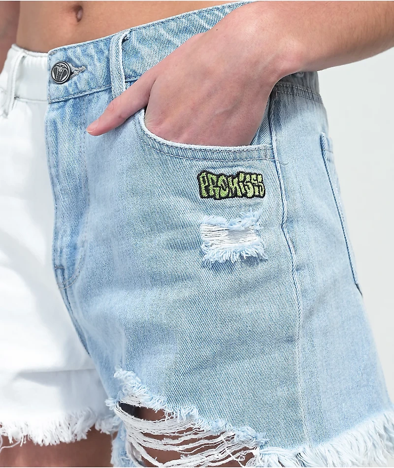 Broken Promises Outsider Split Light Blue Denim Shorts
