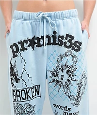 Broken Promises Pain & Pleasure Blue Rhinestone Sweatpants