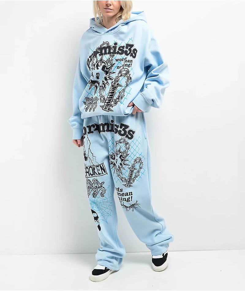Broken Promises Pain & Pleasure Blue Rhinestone Sweatpants