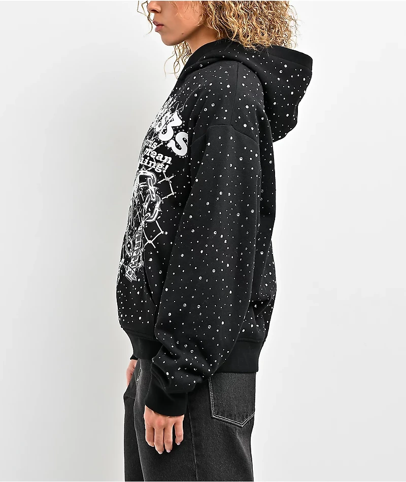 Broken Promises Pain And Pleasure Rhinestone Black Hoodie