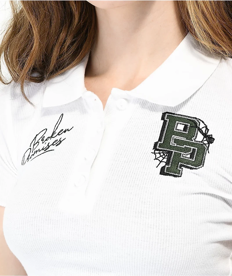Broken Promises Poor Sport White Crop Polo Shirt