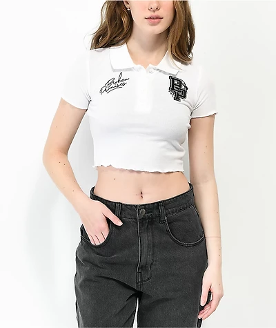 Broken Promises Poor Sport White Crop Polo Shirt