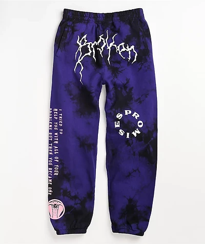 Broken Promises Problems Purple & Black Tie Dye Sweatpants