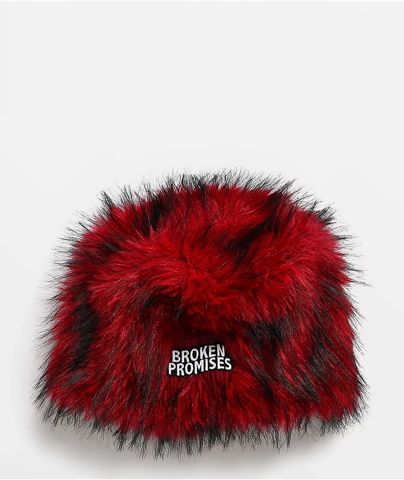 Broken Promises Redrum Red & Black Faux Fur Skully Beanie