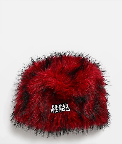 Broken Promises Redrum Red & Black Faux Fur Skully Beanie