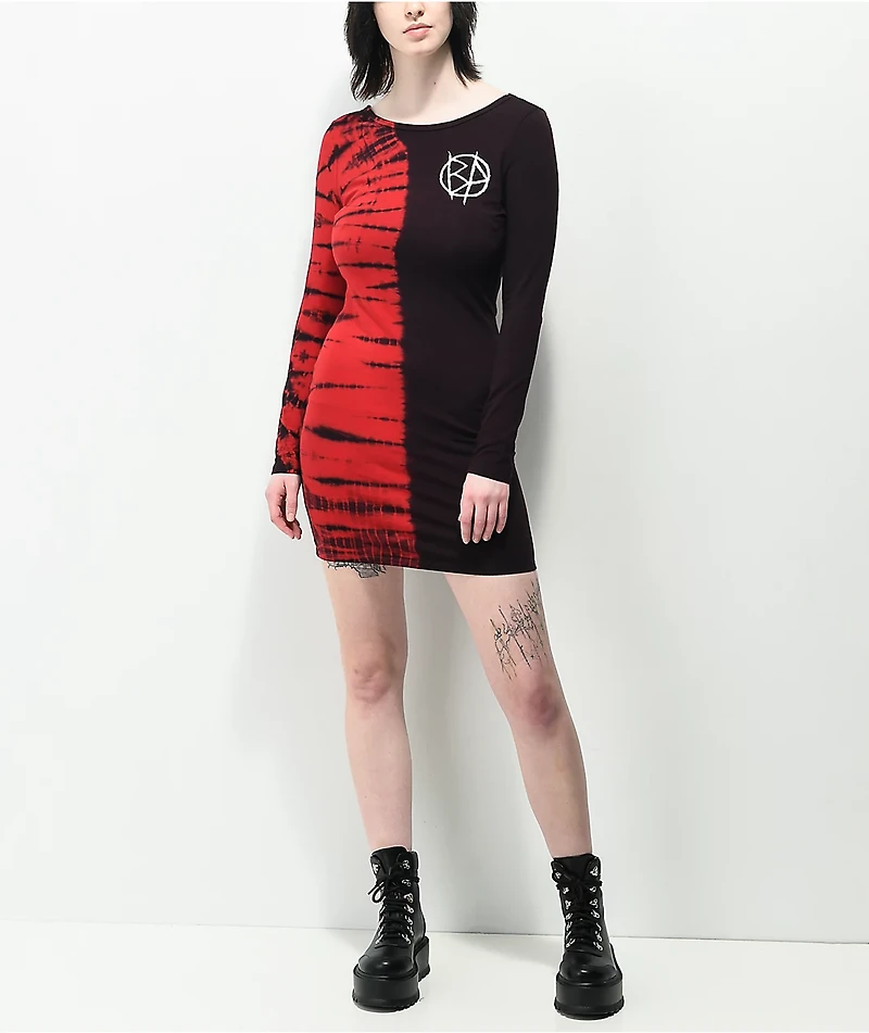 Broken Promises Riot Red Split Tie Dye Long Sleeve Dress
