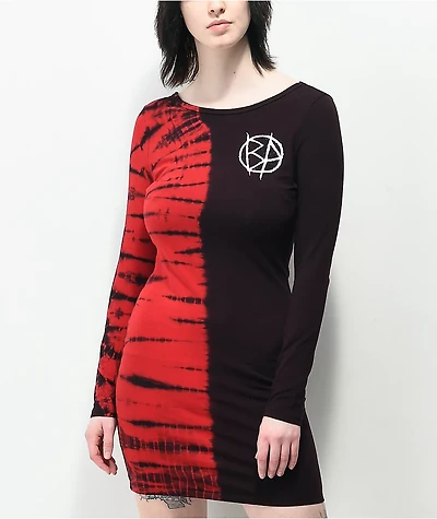 Broken Promises Riot Red Split Tie Dye Long Sleeve Dress