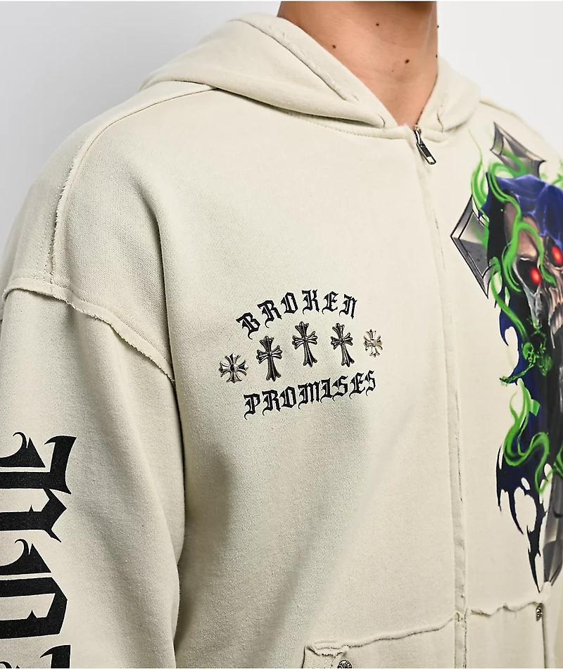 Broken Promises Ritual Natural Boxy Zip Hoodie