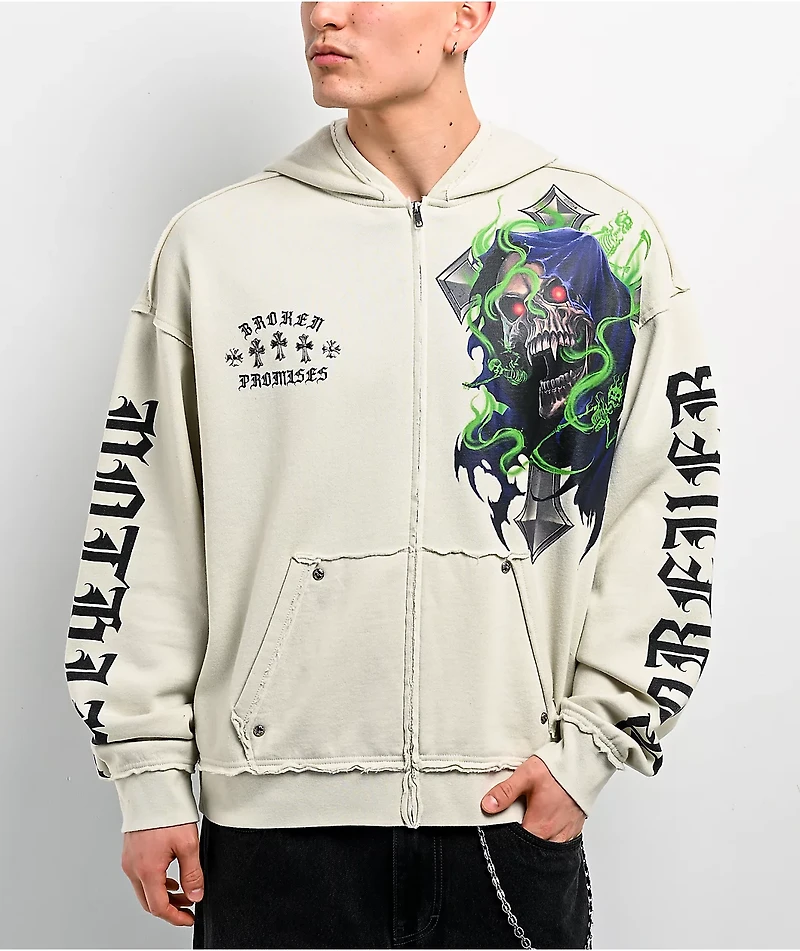 Broken Promises Ritual Natural Boxy Zip Hoodie