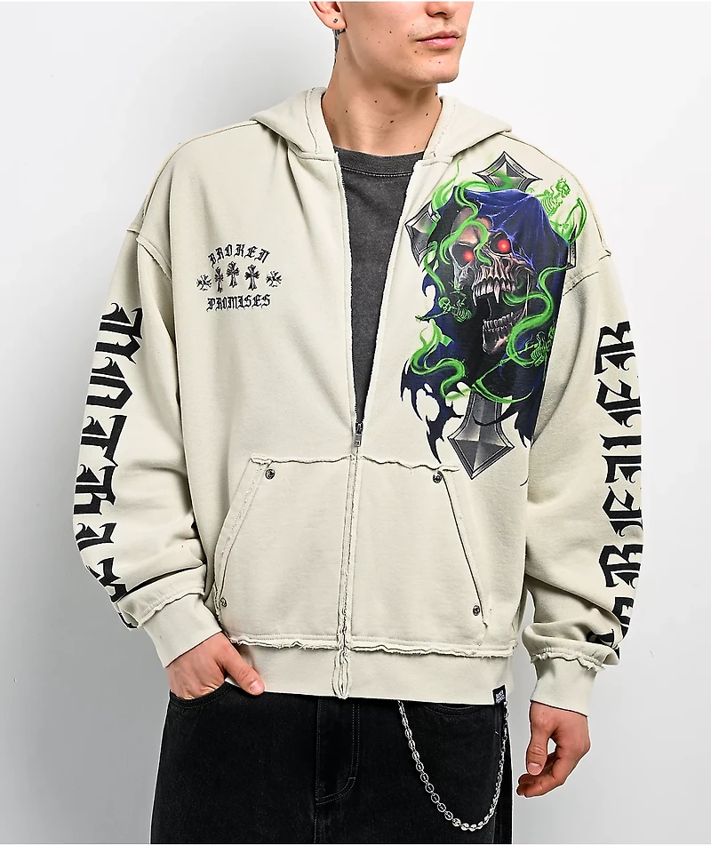 Broken Promises Ritual Natural Boxy Zip Hoodie