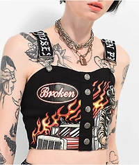 Broken Promises Road Black Front Snap Crop Tank Top