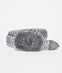 Broken Promises Rose Rhinestone Silver Belt