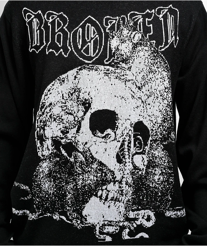 Broken Promises Rot Away Black Distressed Sweater