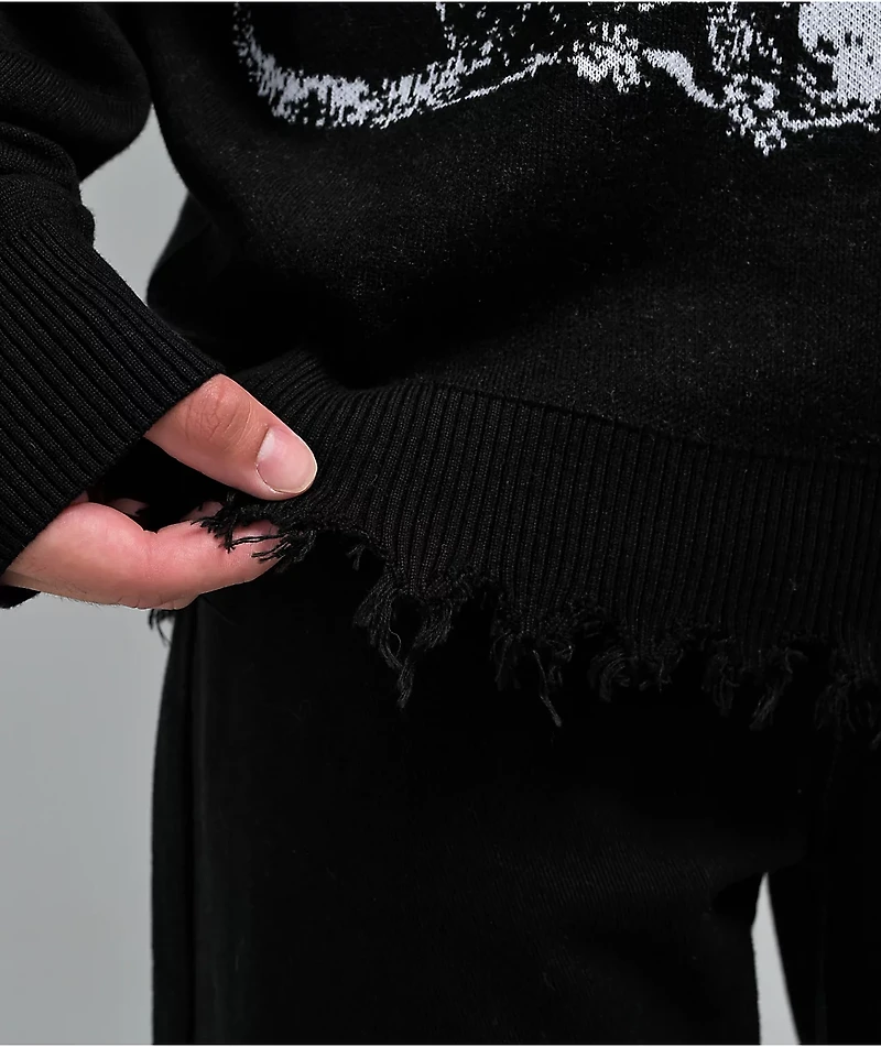 Broken Promises Rot Away Black Distressed Sweater