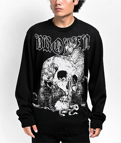 Broken Promises Rot Away Black Distressed Sweater