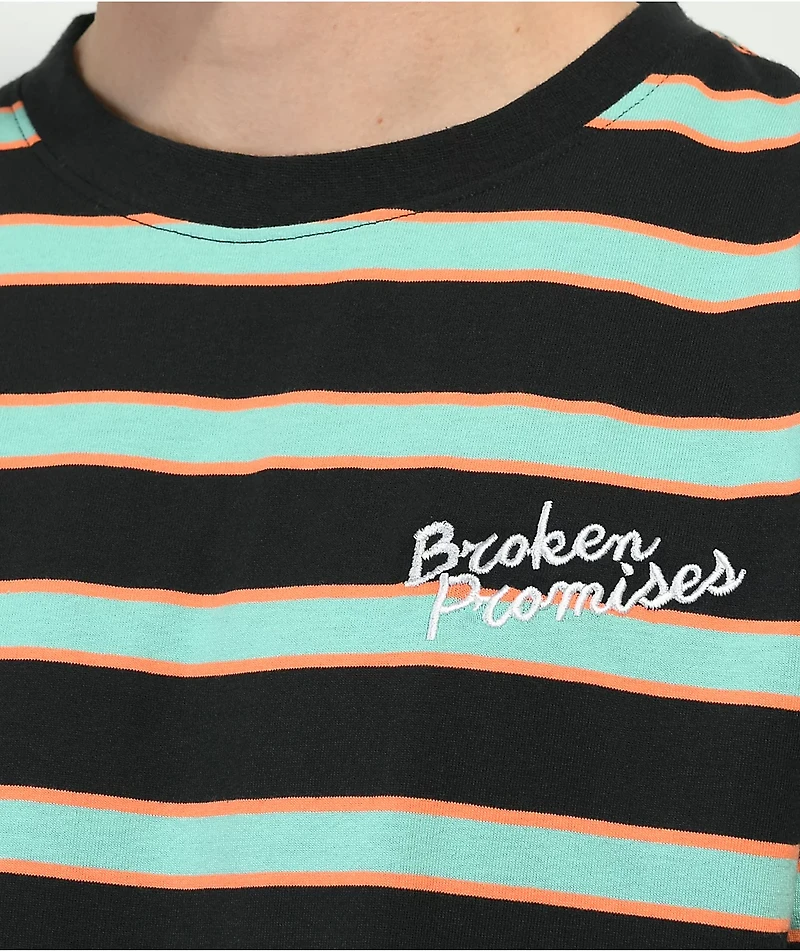 Broken Promises Salvage Script Black, Orange, & Mint Stripe T-Shirt