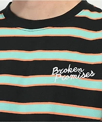 Broken Promises Salvage Script Black, Orange, & Mint Stripe T-Shirt