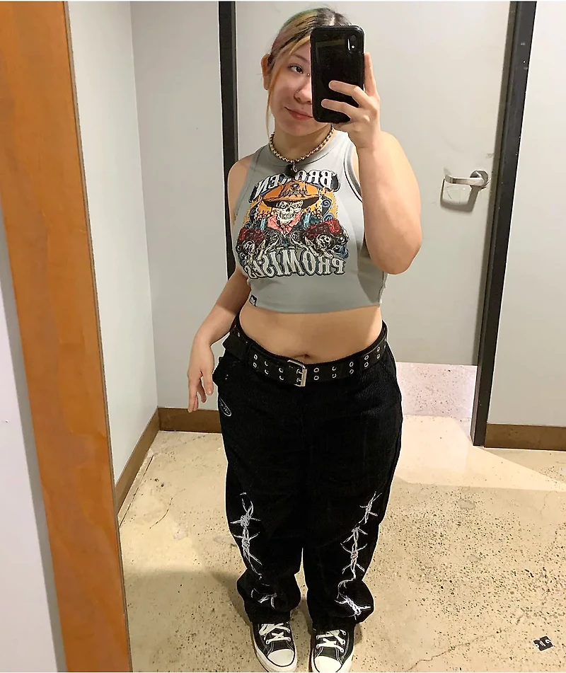 Broken Promises Scarecrow Grey Ribbed Crop Tank Top