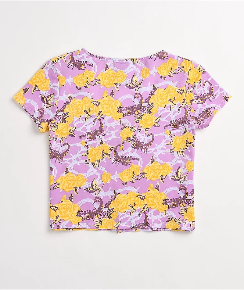Broken Promises Scorpion Vines Purple Tie Front Crop Top