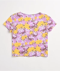Broken Promises Scorpion Vines Purple Tie Front Crop Top