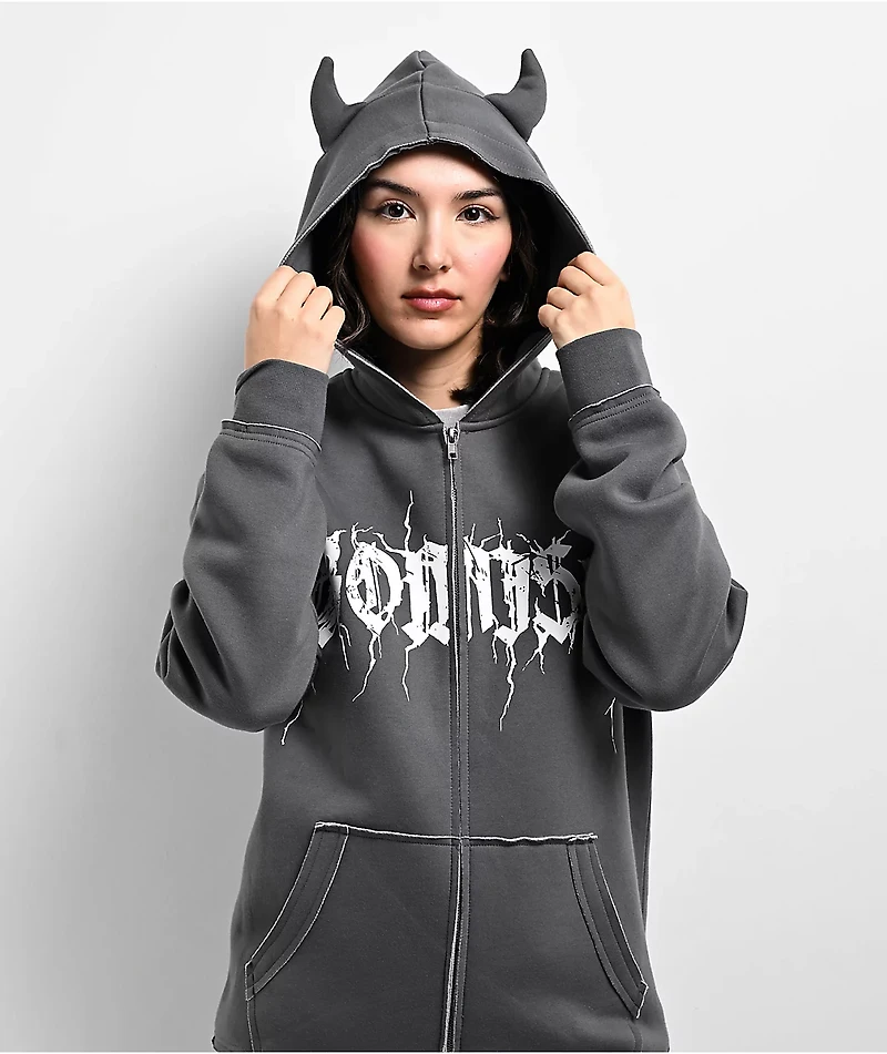 Broken Promises Shocked Horn Grey Zip Hoodie