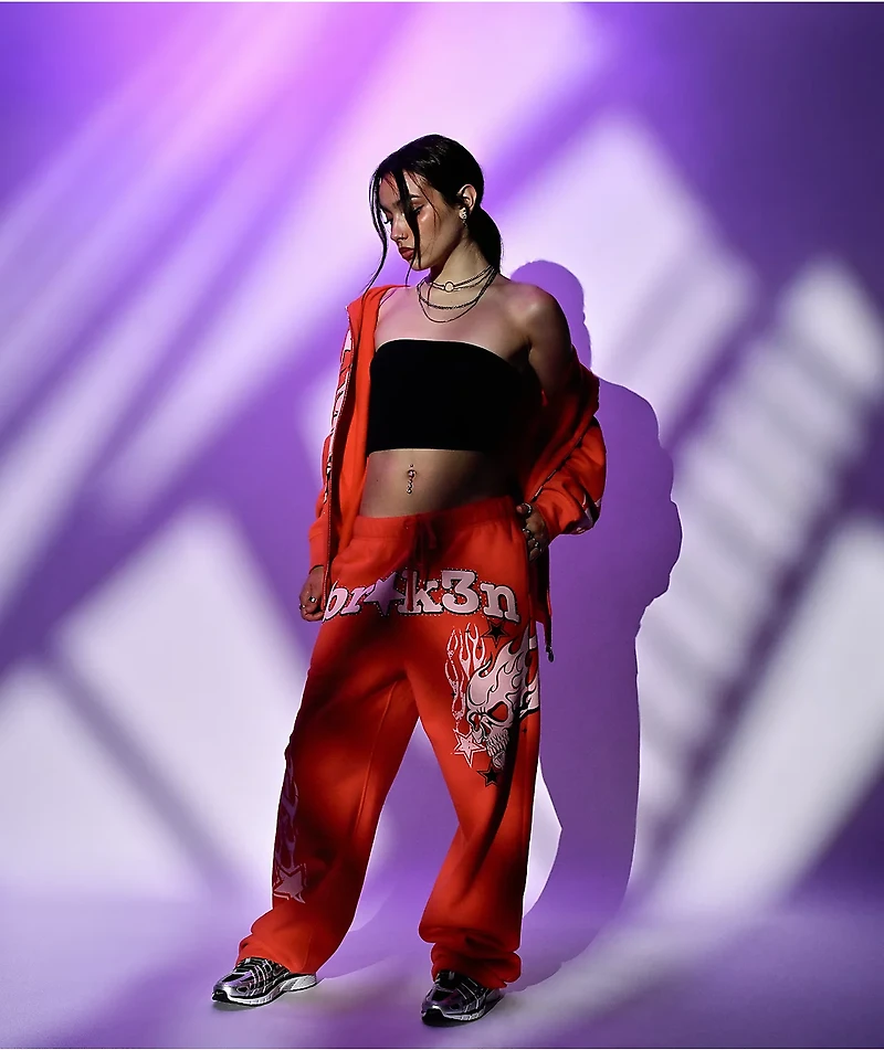 Broken Promises Shooting Star Rhinestone Red Sweatpants