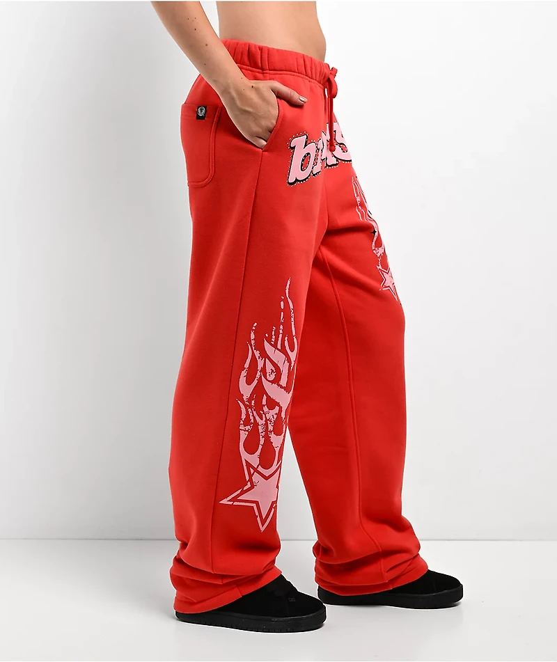 Broken Promises Shooting Star Rhinestone Red Sweatpants
