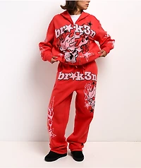 Broken Promises Shooting Star Rhinestone Red Sweatpants