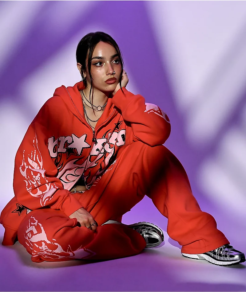 Broken Promises Shooting Star Rhinestone Red Sweatpants