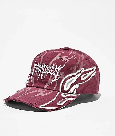 Broken Promises Shred Dark Red Wash Strapback Hat