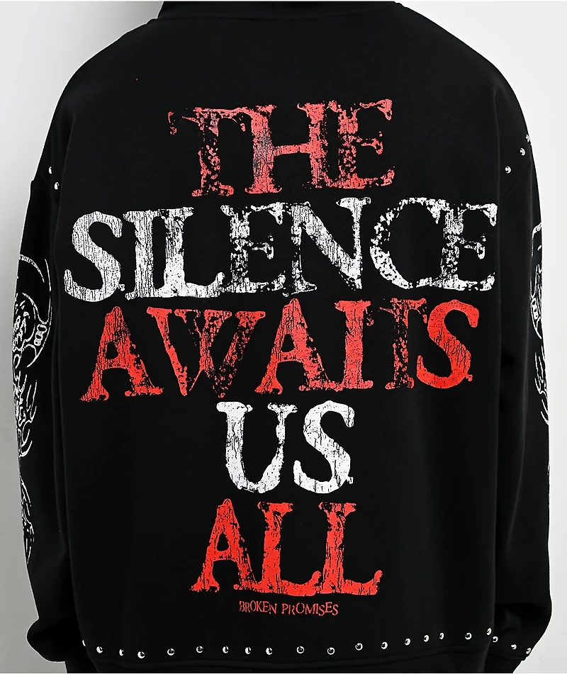 Broken Promises Silence Awaits Studded Black Hoodie