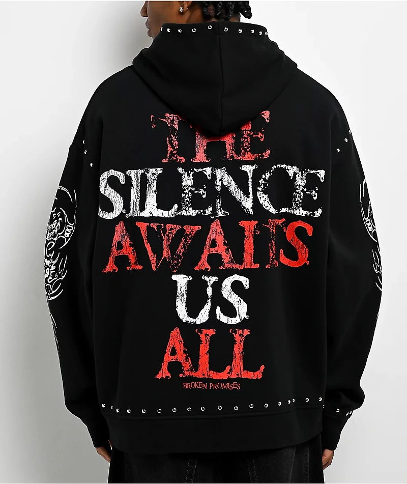 Broken Promises Silence Awaits Studded Black Hoodie
