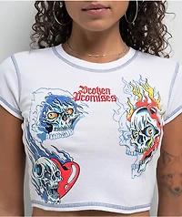Broken Promises Skelephobia White Ribbed Crop T-Shirt